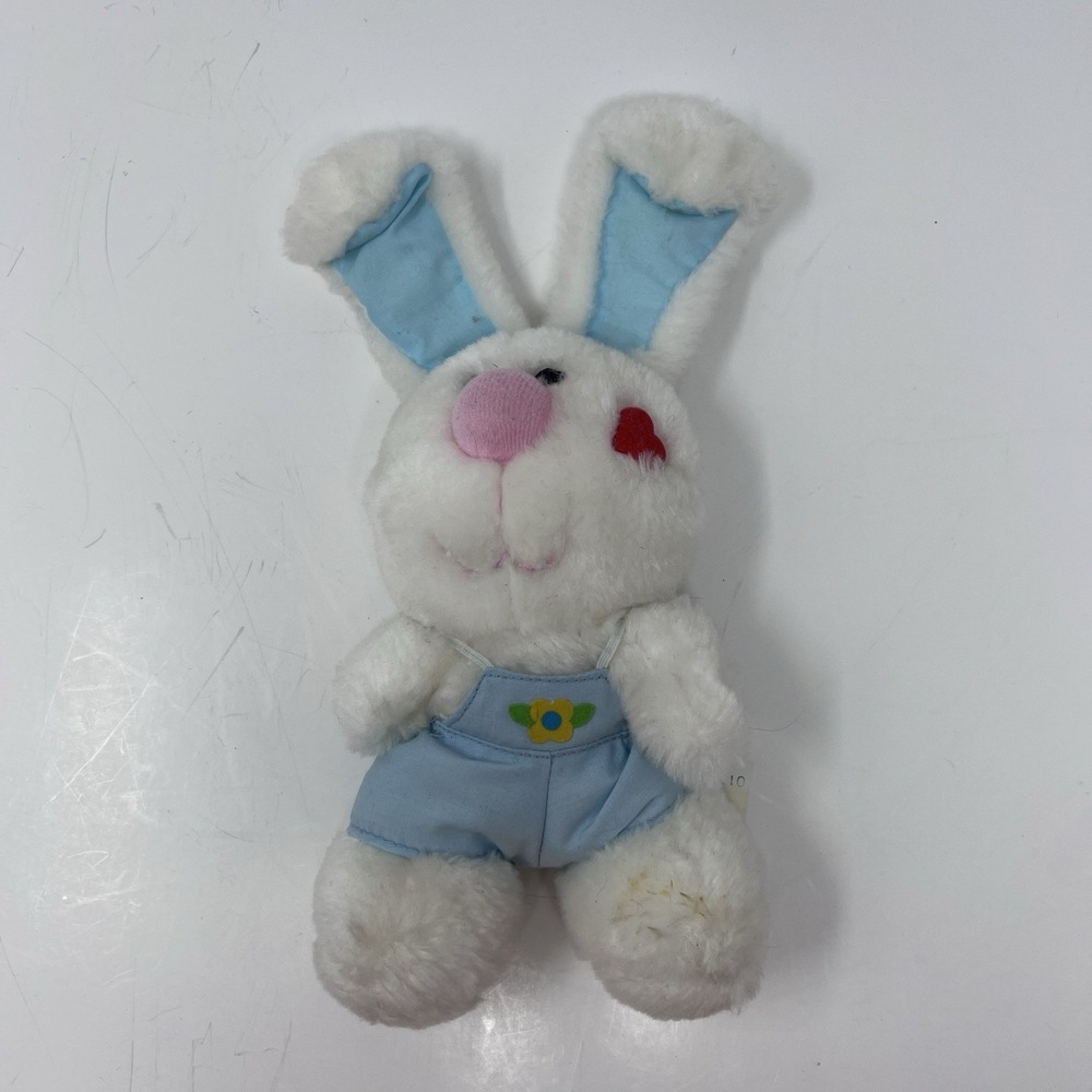 Vtg‎ Knickerbocker White Bunny Rabbit Plush Red Heart Blue Outfit 7 In Stuffed
